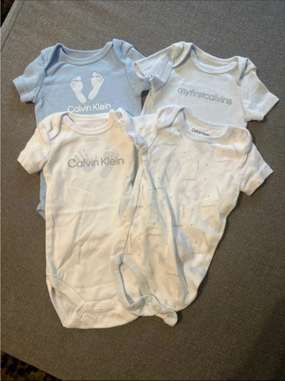 Calvin Klein Baby Bodysuit Set in Light Blue and White - 4 Pack